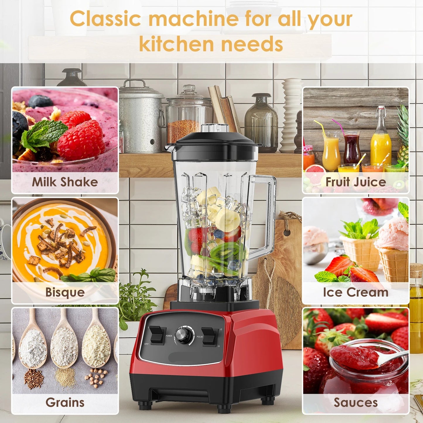 Krachtige Blender - Blender - Blender Smoothie - Smoothie Maker - Mixer - 2200W - BPA Free 3HP - Smoothies, IJs & Voedselbereiding – Inclusief Black Blade Drive Tool - Zwart - QUORE