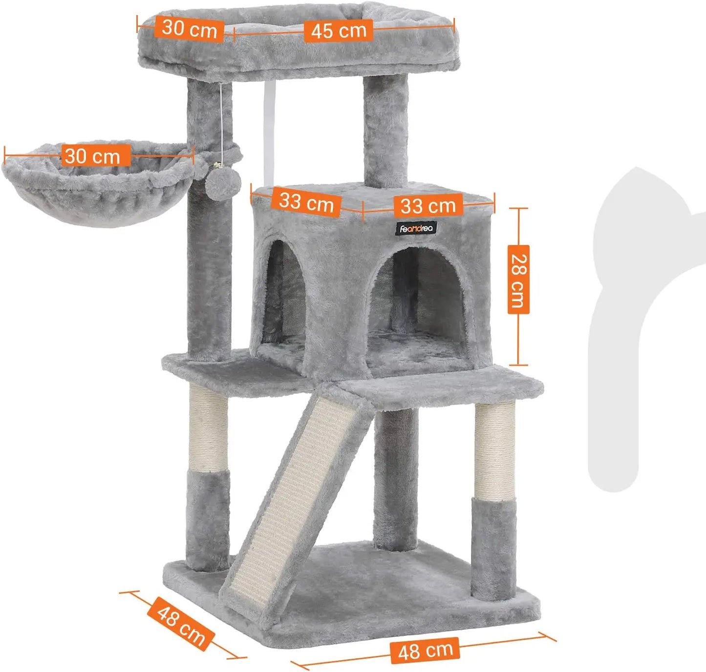 Krabpaal - Kattenboom - met Grote Observatieplatform - 96 cm - Krabplank - en Ramp - Stabiel - Arbre a Chat - Geschikt voor Kittens - en Volwassen Katten - Pluche - Sisal Beklede Kolommen - Lichtgrijs