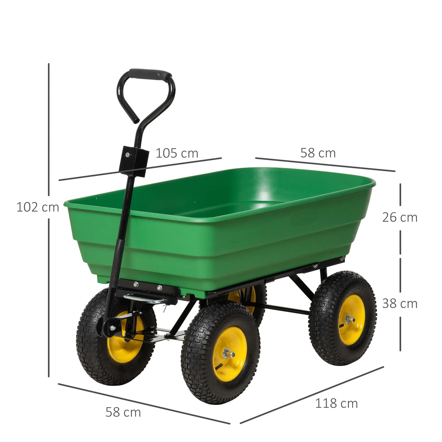 Tuinkar – Tuinwagen – Bolderkar – Transportkar – Handkar – 125 Liter Inhoud – Staal Met Kunststof