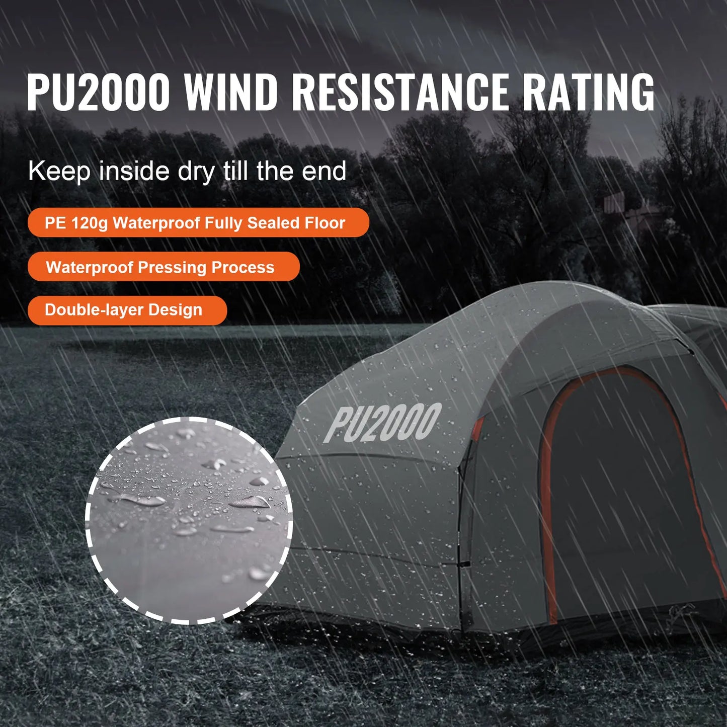 Camping Tent - Outdoor - Pop Up - 8"-8" SUV Tent - met Regenlaag PU2000mm - Dubbele Laa - 240 x 240 x 230 cm - voor 6-8 Personen
