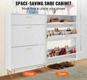 Shoe rack - Shoe cabinet - 3 folding drawers - 80 x 23.9 x 120 cm - P2 chipboard - iron - white