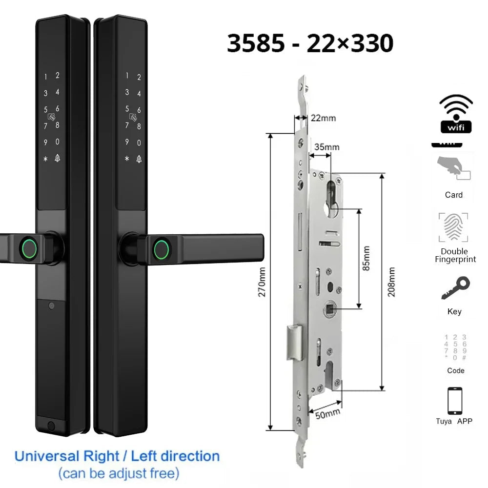 Vingerafdrukslot – Slimme Deurslot – Elektronisch Slot – Biometrisch Slot – Wifi Slot – Waterdicht IP67 – Oplaadbare Lithiumbatterij - 3585 - 22x330 - Multi