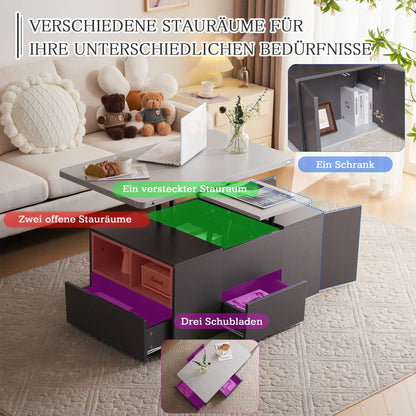 Multifunctionele Uitschuifbare Salontafel – Coffee Table – Woonkamertafel – Bijzettafel – Eettafel – Hoogteverstelbaar – Met 3 Lades en Open Opbergruimte