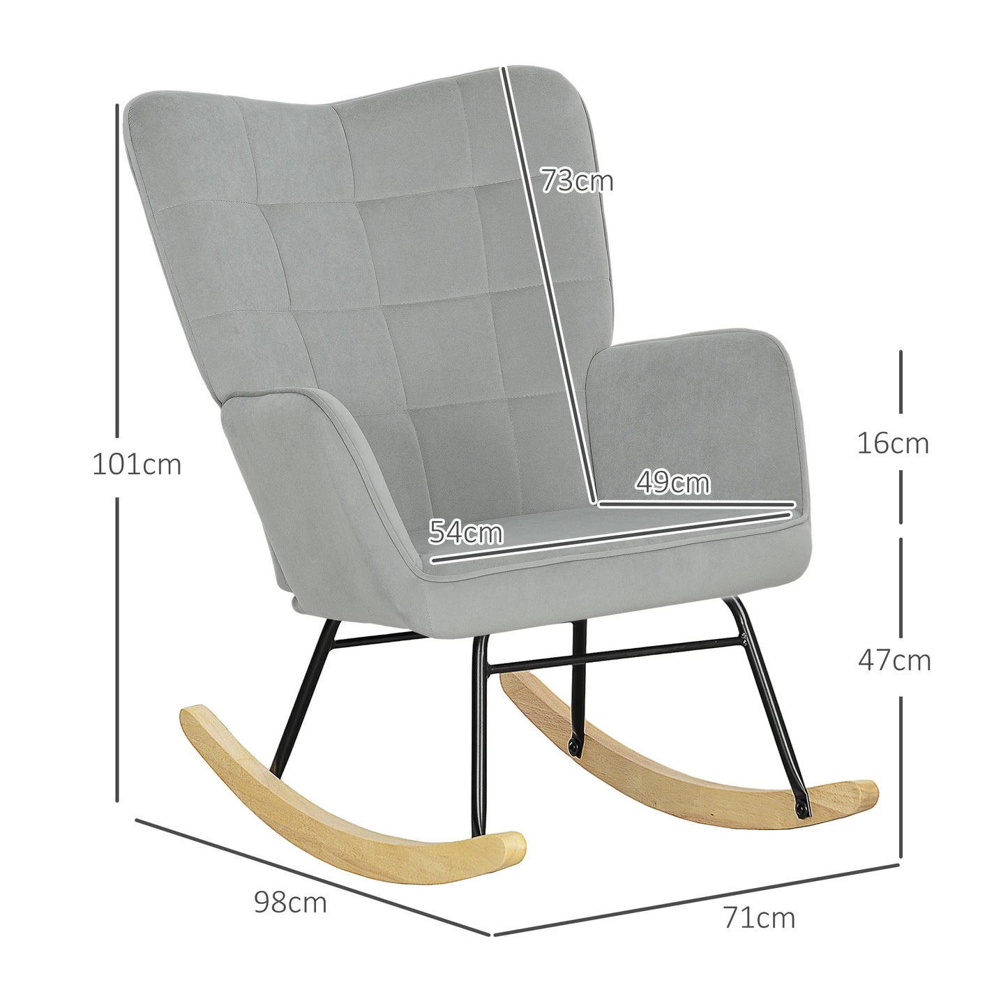 Schommelstoel – Schommelstoel Voor Volwassenen – Relaxstoel – Schommelstoel Met Armleuning – Ergonomisch Ontwerp – Beukenhout En Staal - 98 x 71 x 101 cm - Grijs