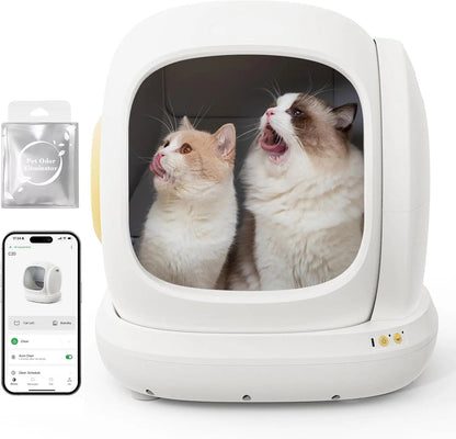 Automatische Kattenbak – Slimme Kattenbak – Zelfreinigende Kattenbak – App Bedienbare Kattenbak – Ruime Lage Instap – Geschikt Voor 1,5 Tot 8 Kg - Wit - XXL
