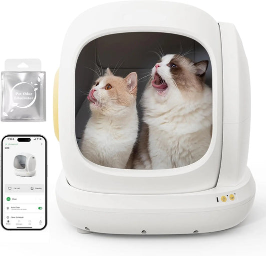Automatische Kattenbak – Slimme Kattenbak – Zelfreinigende Kattenbak – App Bedienbare Kattenbak – Ruime Lage Instap – Geschikt Voor 1,5 Tot 8 Kg - Wit - XXL