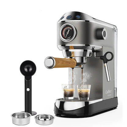 Espressomachine – 20 Bar – Compact Koffiezetapparaat - Semi-Automatisch - 1.1L  - Gemalen Koffie – RVS - Heetwaterfunctie -Voor Espresso - Cappuccino - Latte en Mocha - QUORE