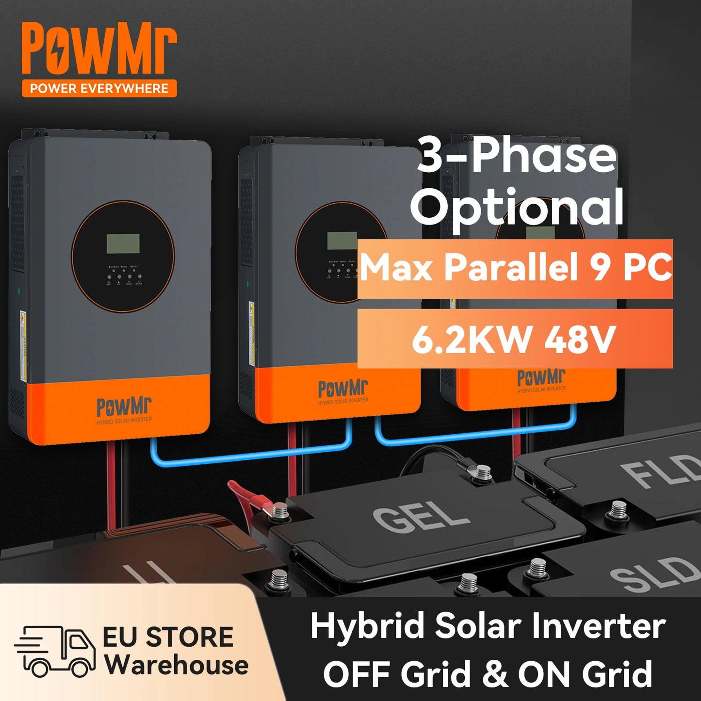 Hybride Zonne-Omvormer – Solar Omvormer – Off-Grid Omvormer – 3-Fase Omvormer – Energieomvormer – 6,2 kW Vermogen – 48V MPPT Batterijondersteuning