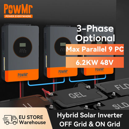Hybride Zonne-Omvormer – Solar Omvormer – Off-Grid Omvormer – 3-Fase Omvormer – Energieomvormer – 6,2 kW Vermogen – 48V MPPT Batterijondersteuning