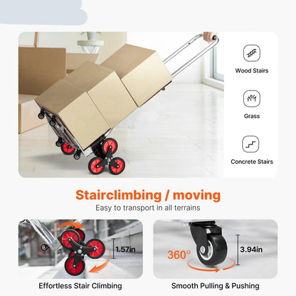 Steekwagen - Steekkar - Traploper - Transportwagen - Opvouwbare - 260lbs Draagvermogen - Telescopisch Handvat & 2 Elastische Touwen – Voor Magazijn en Verhuizingen
