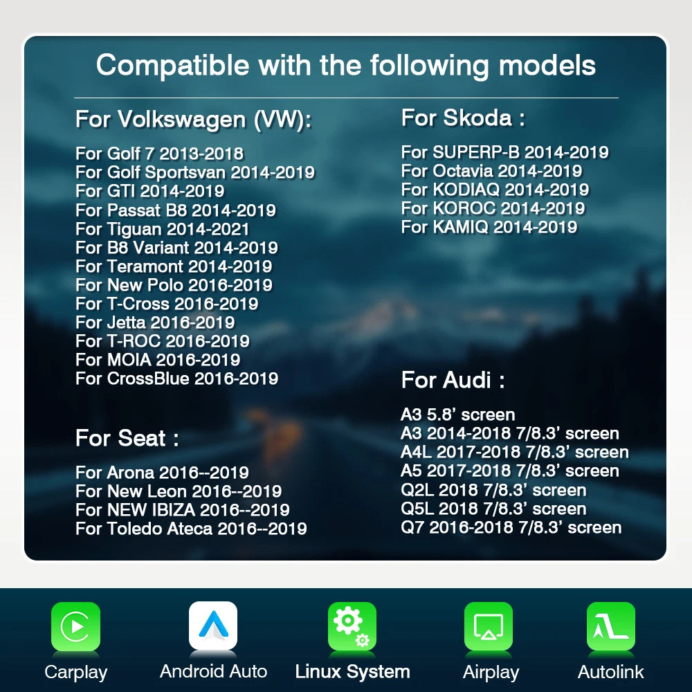 Draadloze CarPlay Android Auto Adapter – Wireless Connectie – Bluetooth Multimedia Interface – Volkswagen MIB Systeem – Plug-and-Play Installatie – Handsfree Spraakbediening – Snelle 2.4 GHz Verbinding - QUORE