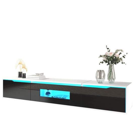 Tv-Kast – Tv-Meubel – Media Meubel – Wandmeubel – Hoogglans Zwart-Wit – Ledverlichting Met 16 Kleuren – Wandmontage