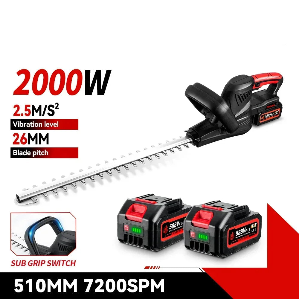 Heggentrimmer - 2000W - Heggenschaar Accu - Elektrische Heggenschaar - met Koolborstelloze Motor – Snoerloze - Geschikt voor 18V Accu - Tuingereedschap - Zonder Accu - QUORE