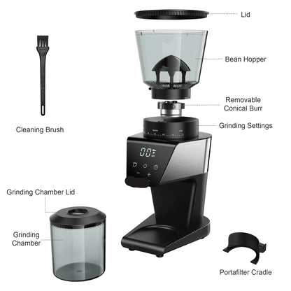 Elektrische Koffie Molen - Automatische Braammolen - Koffiebonen Maler - 30 Tandwiele - voor Espresso - Filterkoffie en French Press - 220V - 300g Bonenreservoir - LCD Timer - QUORE