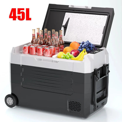 Auto Koelbox - Compressor Koelbox - Auto Koelkast - Compressor Koelkast - Frigobox - Draagbare - 45L- Dual Zone - Vriezer & Koeler - -20°C tot 20°C - 12V/24V & 230V - Met Wieltjes - voor Auto - Camper - Outdoor - Standaard