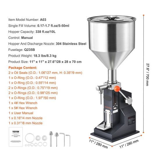 Vloeistof Vulmachine - Oliepomp - Vloeistofpomp - Handmatige Vloeistof- en Pasta Vulmachine - 5-50ML - Instelbaar & Efficiënt