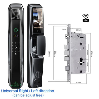 Smart Deurslot – Slim Slot – Video Deurbel – Slimme Toegang – Gezichtsherkenning – Aluminium Behuizing – Oplaadbare Batterij 4200mAh - 24x240 - 7068 - QUORE
