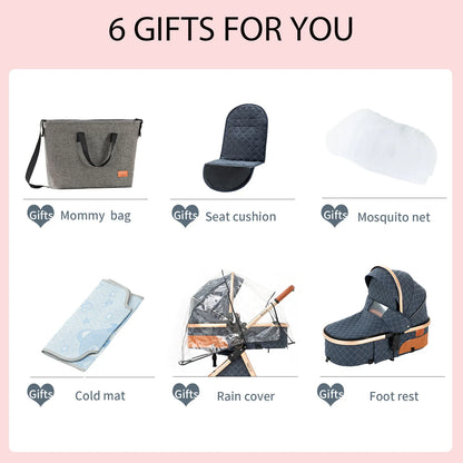 3-in-1 High Landscape Baby Stroller Travel System Bassinet Car Seat Lightweight Frame with One-Hand Folding Feature Baby Items - QUORE