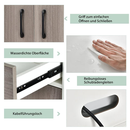 Keukenkast - buffetkast met lade - verstelbare planken en kabelgat - hoge kast keukenhout - grote open ruimte voor magnetron - vrijstaand - 60 x 40 x 180cm - QUORE