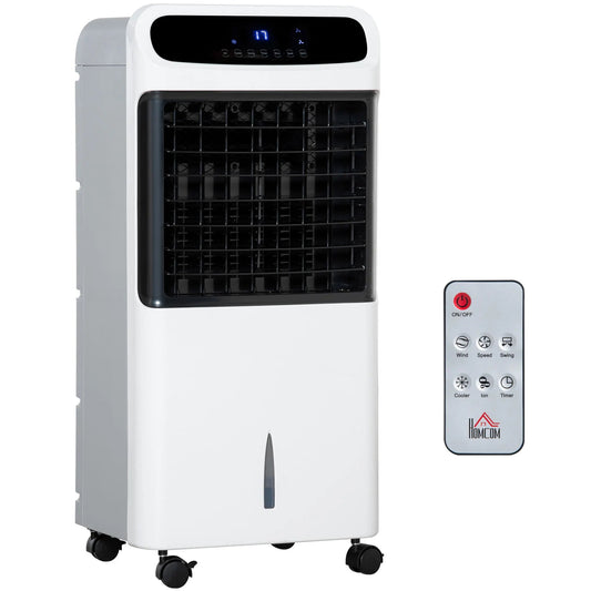 Mobiele Airco - Draagbare Airconditioning - Mini-Airconditioning - Verdampings Luchtbevochtiger - met Wielen - 12L Reservoir - voor Koeling - Ventileren - Ontvochtigen - 75W - 25-35 m² - 220-240 V/50HZ  - 38 x 35 x 81 cm - Wit & Zwart