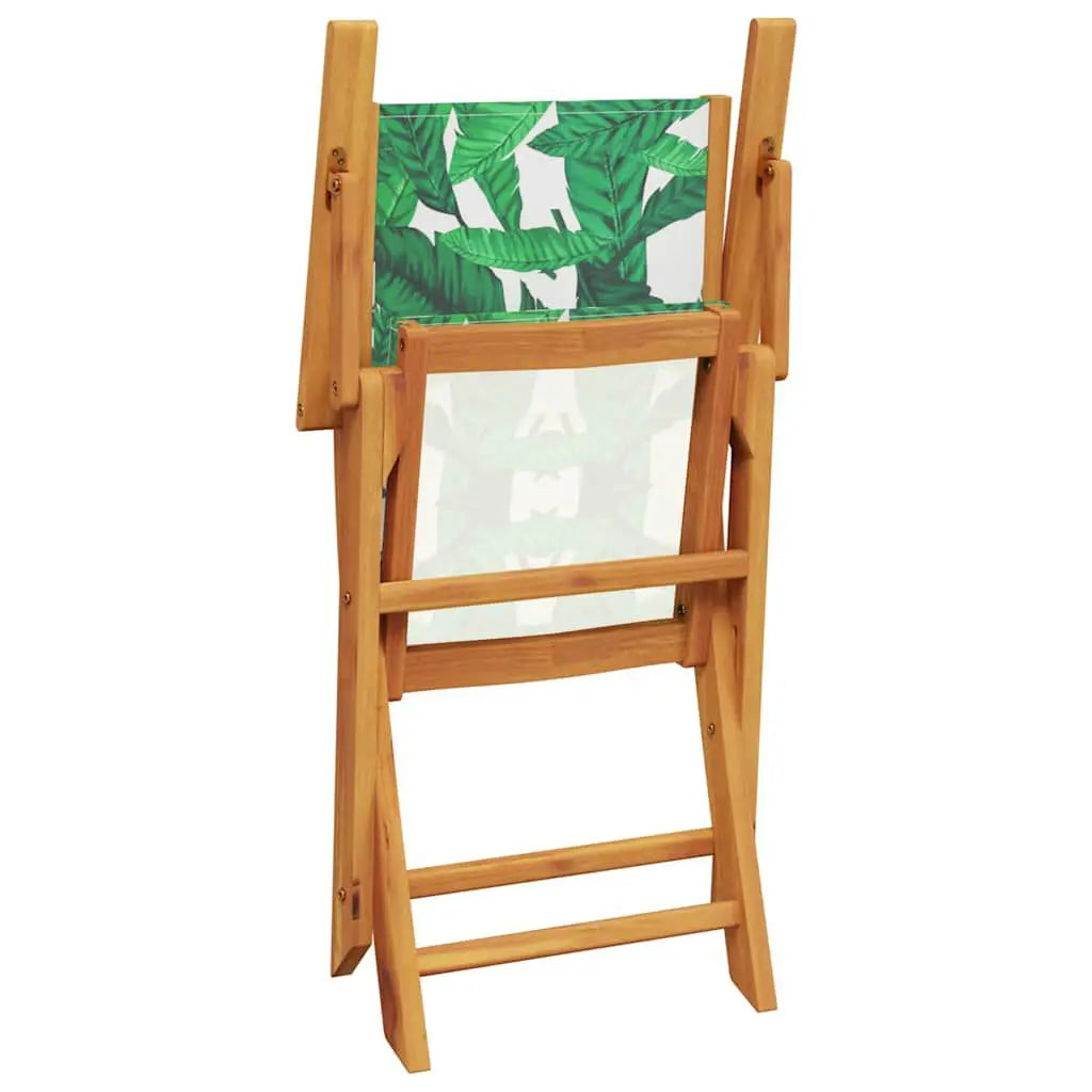 Tuinklapstoel – Set van 2 - Tuinstoel – Opvouwbare Stoelen – Balkonstoelen – Terrasstoelen – Acaciahout – Weerbestendig – Groen Bladmotief - Groen