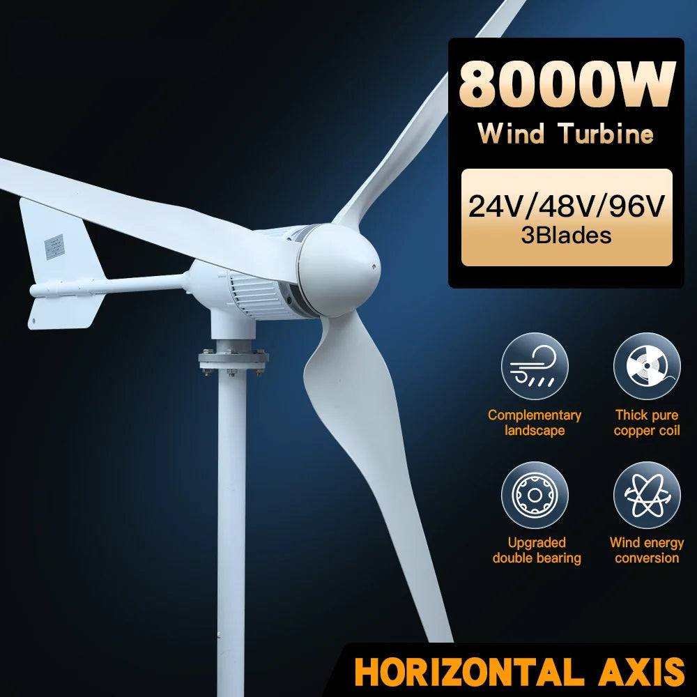 Windturbine – Windgenerator – Huiswindmolen – Energie Opwekker – 3kW – Laag Geluidsniveau – Aluminium Behuizing - Off Grid-systeem - 48V