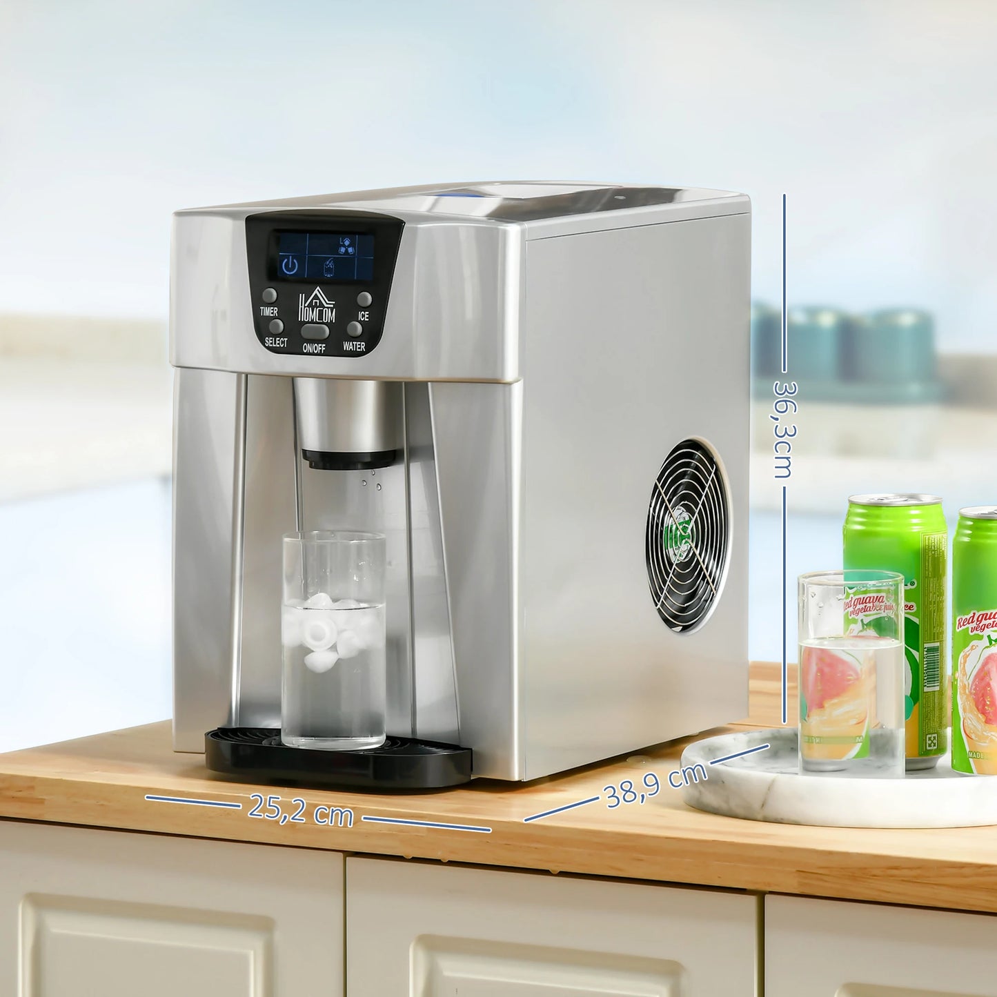 IJsblokjesmaker – IJsblokjesmachine – Ijsmaker – Waterdispenser – Ronde Ijsblokjes – 3 Liter Tank – 12 Kg IJs Per Dag