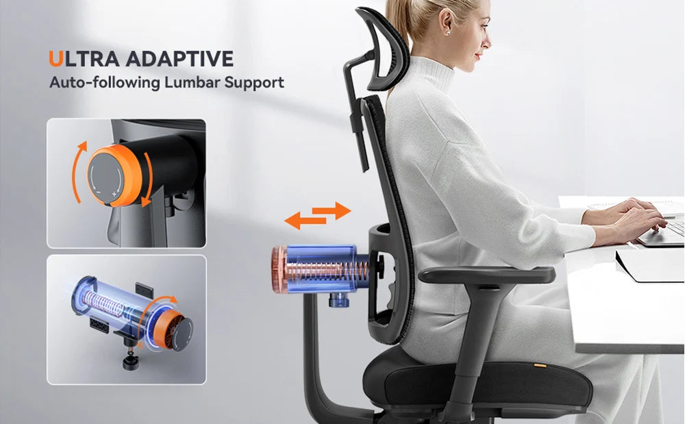 Ergonomische Bureaustoel – Comfortabele Bureaustoel – Verstelbare Stoel – Mesh Bureaustoel – Automatisch Lendesteun-Systeem – 3D Verstelbare Armleuningen - Zwart