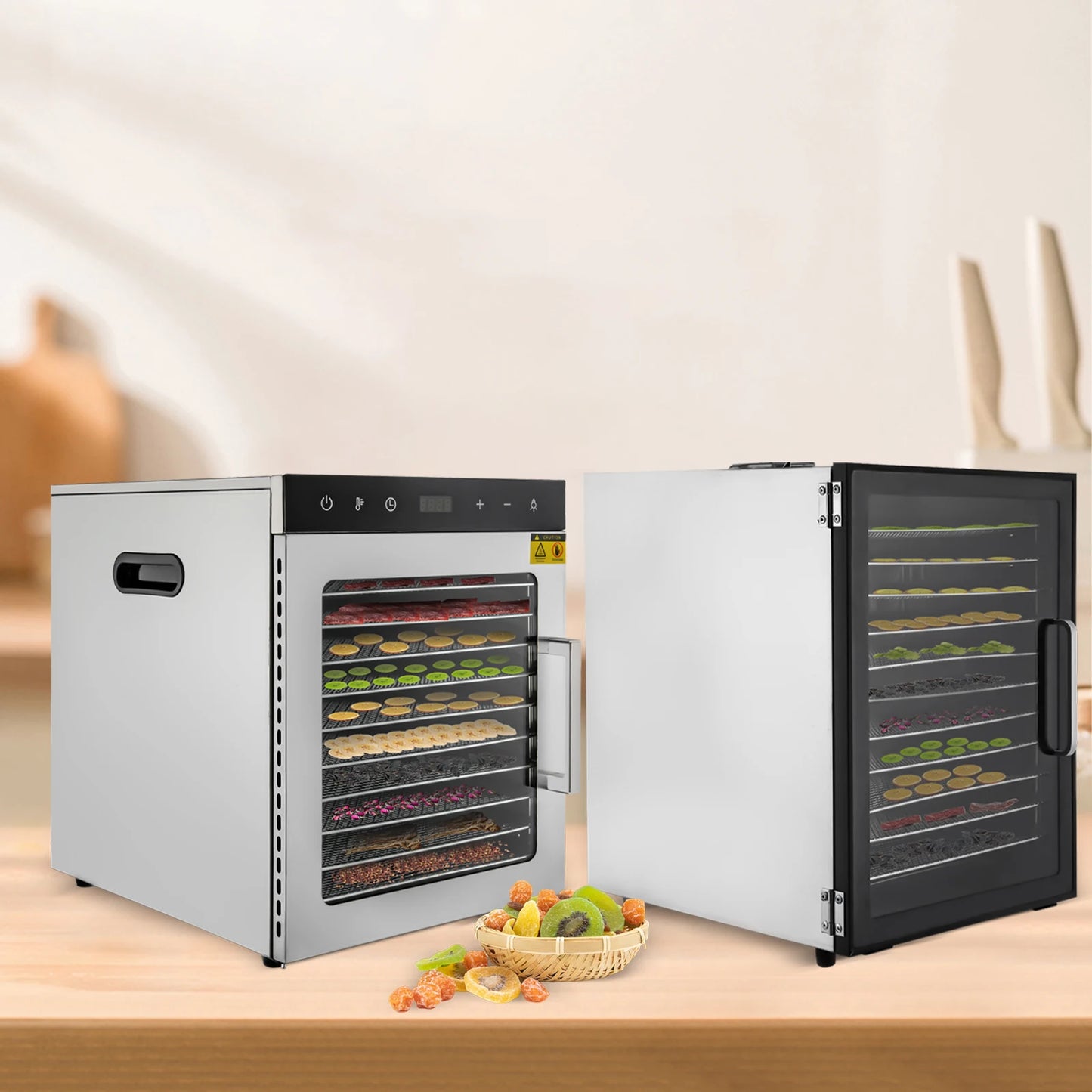 Voedseldroger – Voedsel Dehydrator – Fruitdroger – Snackdroger – Groentedroger – 12 Roestvrijstalen Trays – 800W Met Digitale Temperatuurregeling
