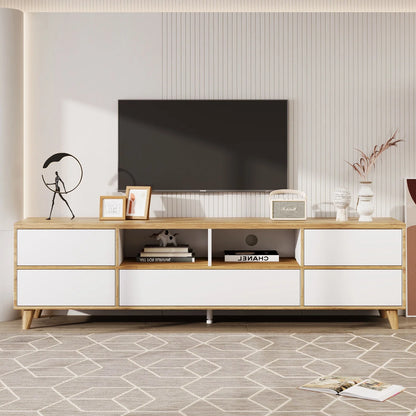 TV Meubel – TV Kast – Lowboard – TV Dressoir – Woonkamer Meubel – Wit & Hout – Ruime Opbergruimte – Geschikt Voor 40-49 Inch Televisies