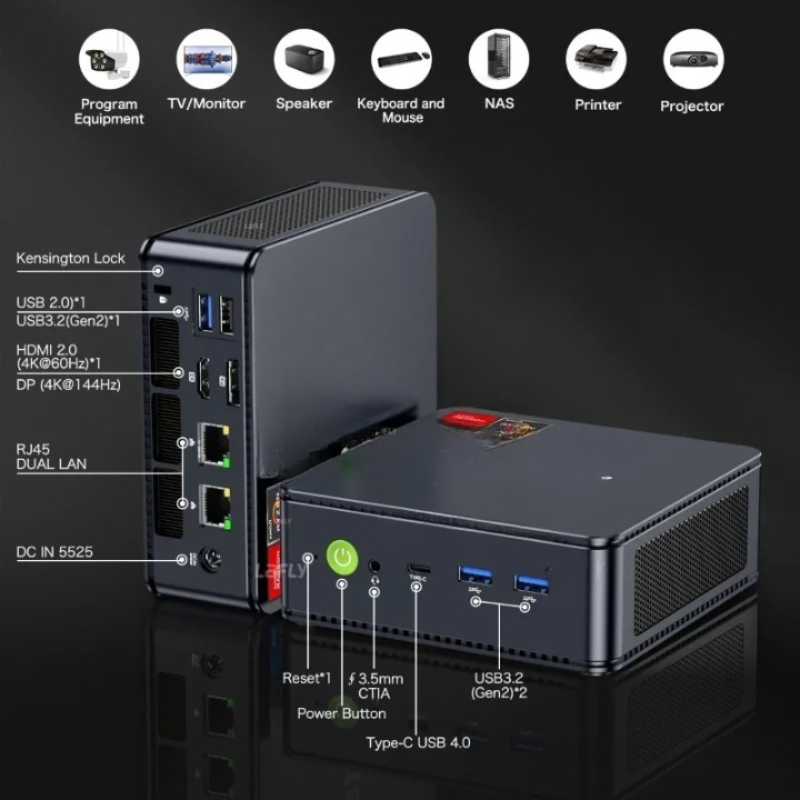 Mini PC – Mini Desktop – Compact Computer – Kleine PC – AMD Ryzen 5-6600H – Wifi 6E & VESA Beugel - 32GB RAM - 1TB SSD