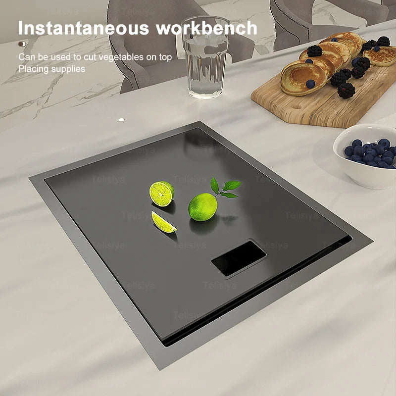 Hidden Kitchen Sink Stainless Steel Bar Sink Undermount Mini Single Slot Small Multifunctional RV Washbasin With Lid