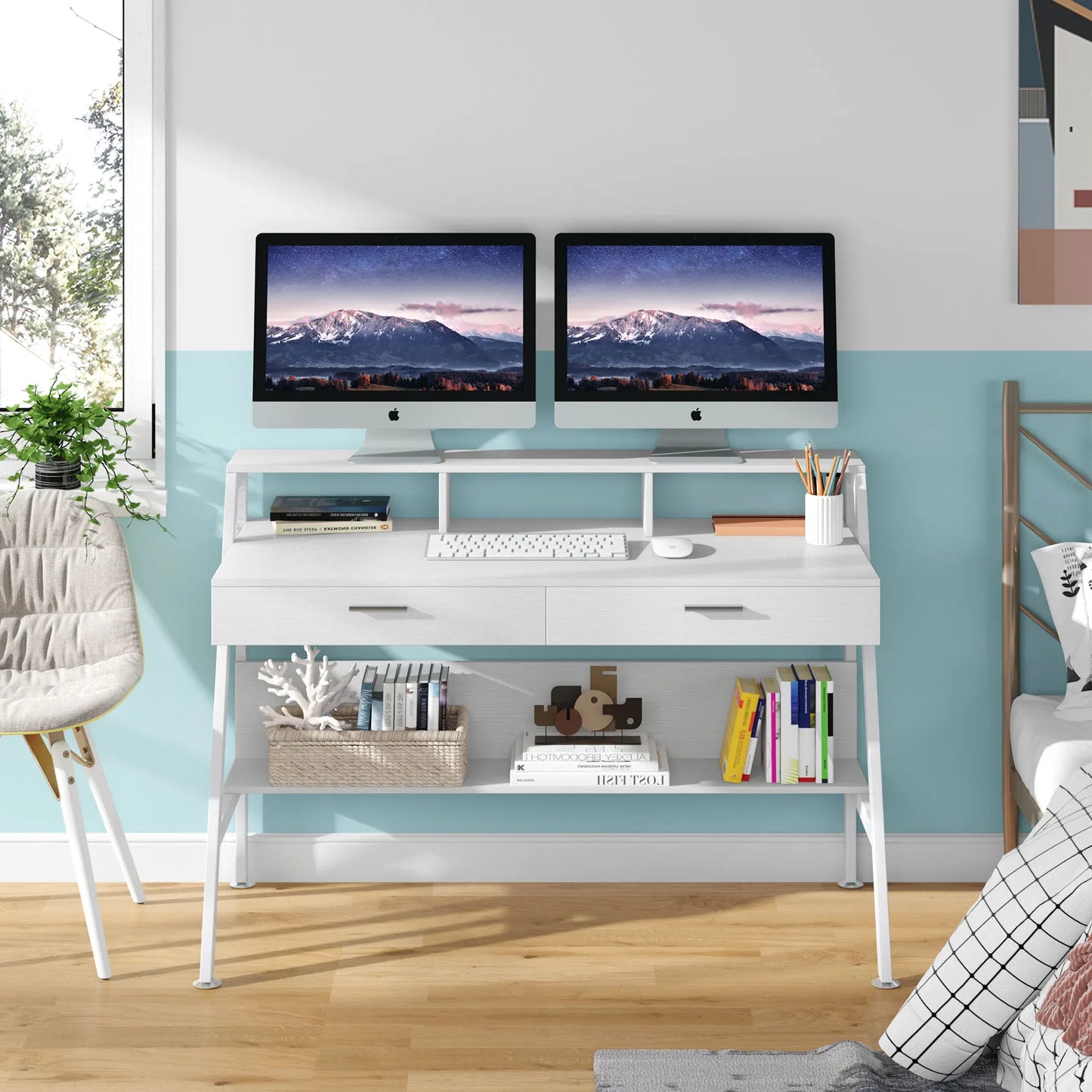 Bureau – Werktafel – Computerbureau – Schrijftafel – Compact Ontwerp – Metalen Frame – Ergonomische Monitorverhoger