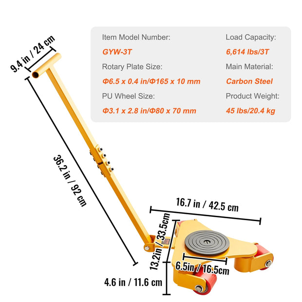 Dolly - Movers - Moving Boxes - Furniture Roller - Transport Dolly - Heavy Duty Mover - with Handle 360° Swivel Castors Anti-slip Cap - for Warehouse Workshop