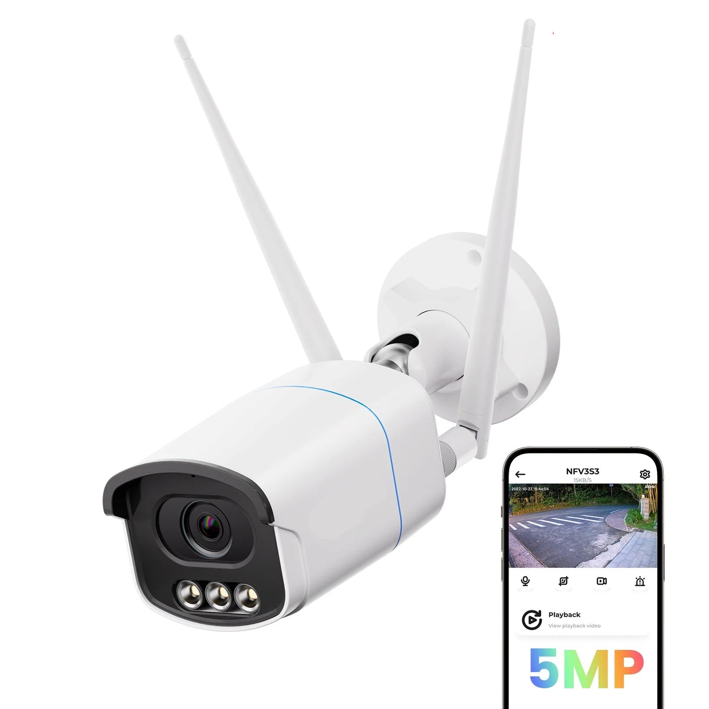 Beveiligingscamerasysteem - CCTV Camerasysteem - 5MP - AI Bewegingsdetectie - Openlucht- IP66 Waterdichte - Bewakingscamera - Beveiligingscamera - Draadloze – Full Color Nachtzicht – 3K HD CCTV Surveillance - 1 Stuk - Wit