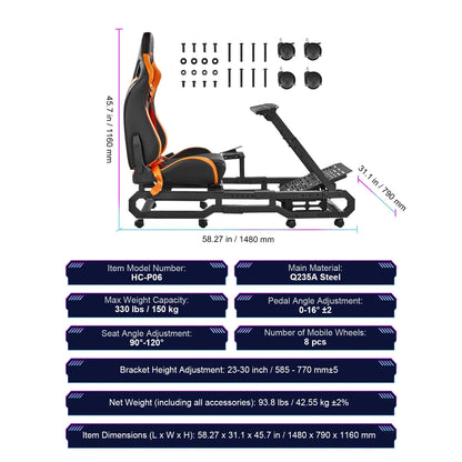 Racestoel - Cockpit Simulator - Volledig Verstelbaar - Met Beeldscherm Bevestiging - Bruikbaar met Racestoel - Stabiel Frame - Groot - 330 kg Draagkracht - Met Comfortabele Stoel
