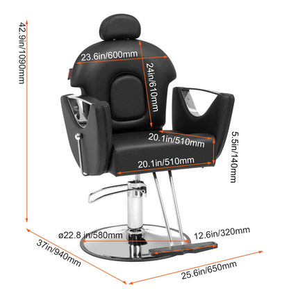 Kapperstoel -  Kapperskruk - Salonstoel -  Haarkapperstoel - Behandelstoel - 30x37x48.5 inch - 24.5kg - Zwart