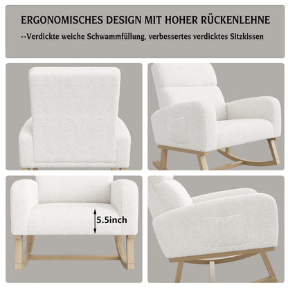 Schommelstoel – Relaxstoel – Fauteuil – Lounge Stoel – Ergonomische Stoel – Wit – Velvet Bekleding – Massief Hout & Metaal