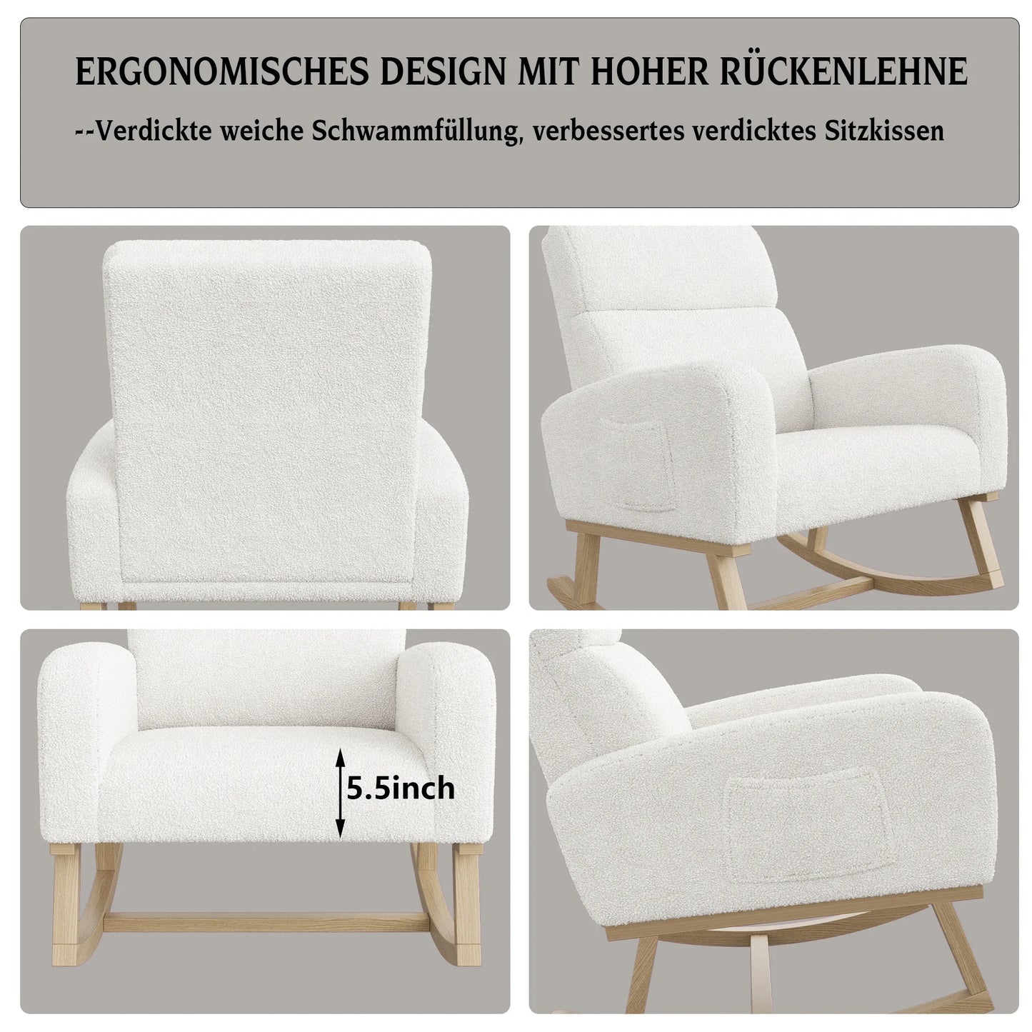 Schommelstoel – Relaxstoel – Fauteuil – Loungestoel – Stoel – Donkergrijs Velvet – Ergonomisch Ontwerp – Houten Frame Met Metalen Poten