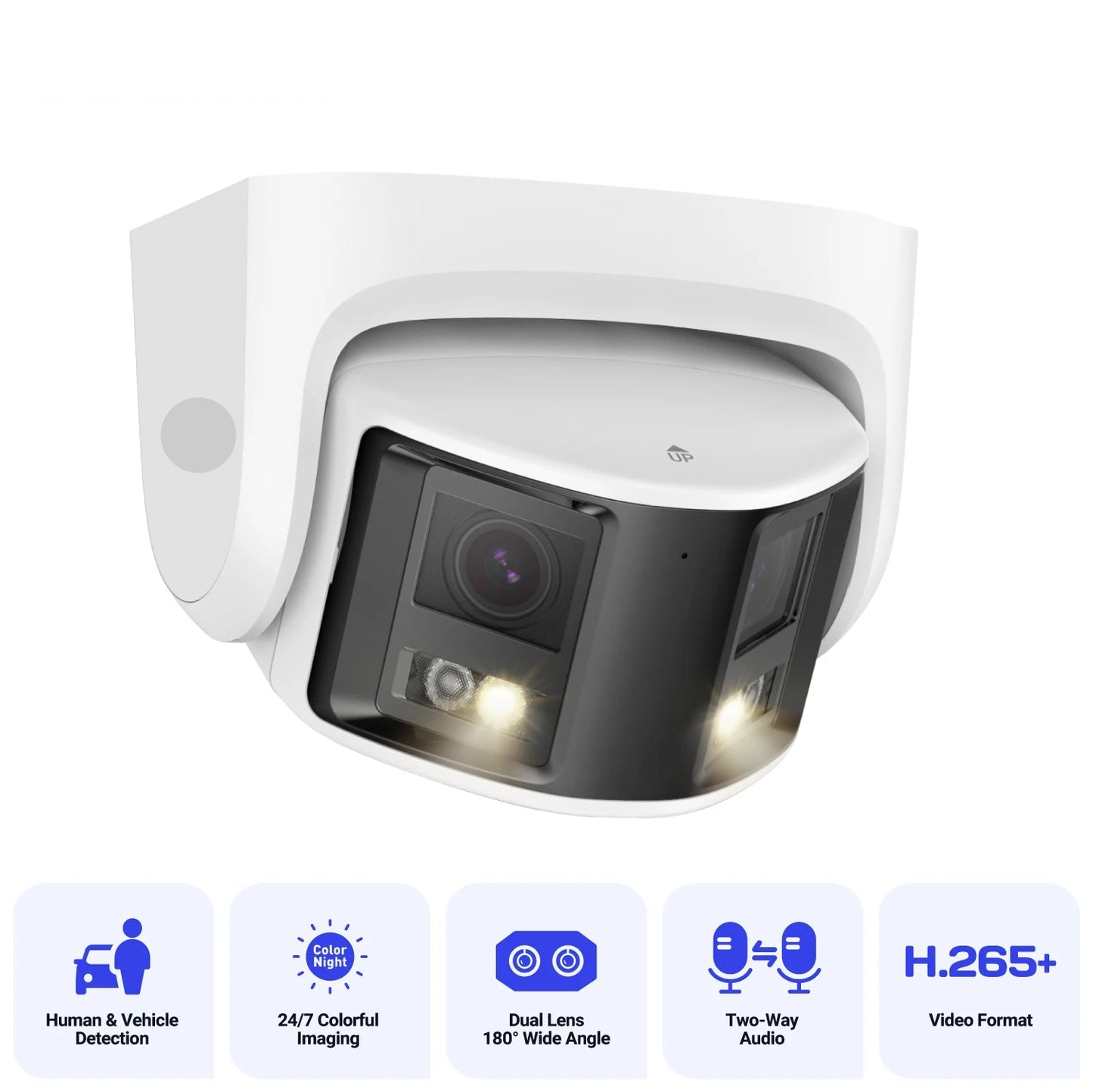 Beveiligingscamerasysteem - 8MP- Openlucht- Bewakingscamera - Beveiligingscamera - IP66 Waterdichte - POE technologie - met Dual Lens, IR Nachtzicht en Tweeweg Audio – Buitencamera voor Netwerktoezicht -  4K 180° Panoramische - Wit