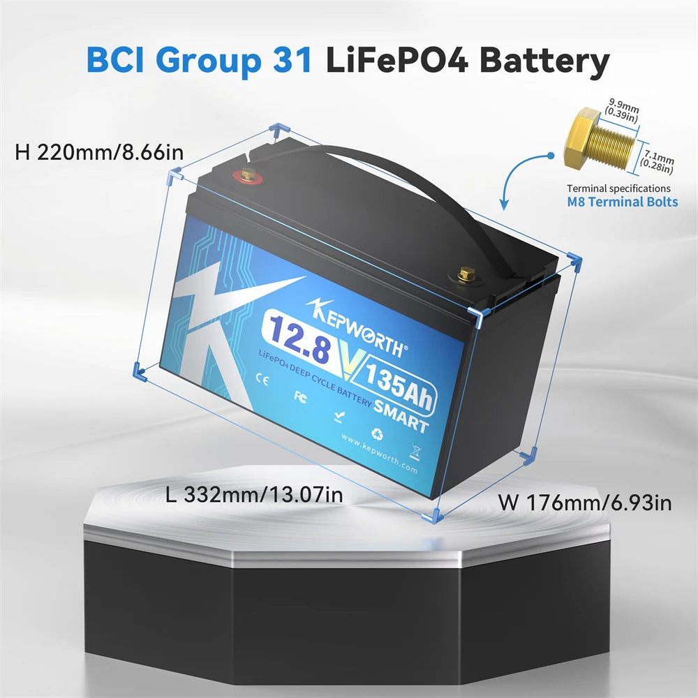 12V 135Ah Lithium Accu – LiFePO4 Batterij – Camperaccu – Bootaccu – Solar Accu – Bluetooth BMS – Lage Temperatuurbescherming – 6000 Laadcycli - QUORE