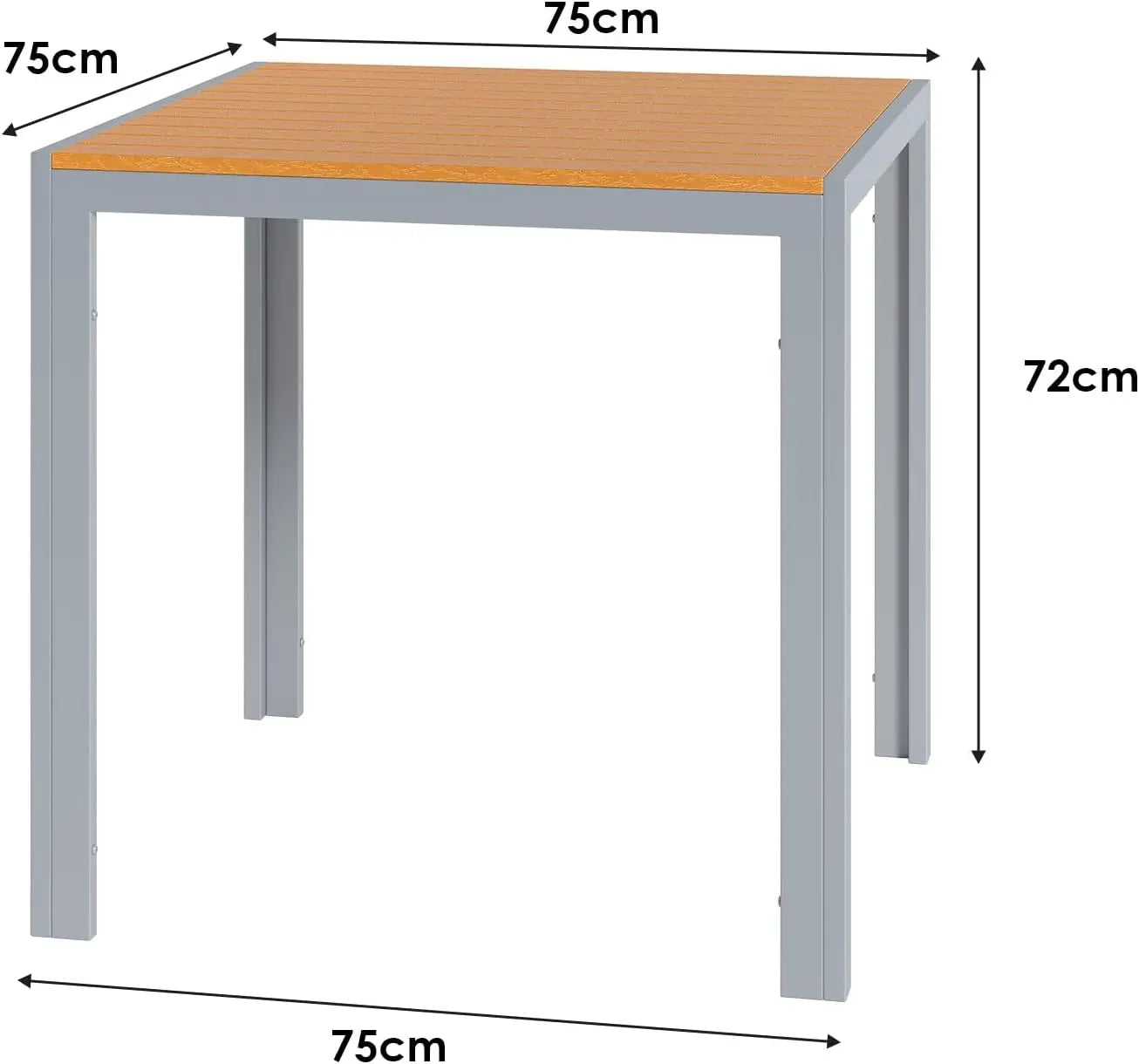 Tuin- en Balkontafel – Buitentafel – Bistrotafel – Terrastafel – Koffietafel – Weerbestendig WPC Houtlook – Lichtgewicht Aluminium Frame 75x75x72 cm - QUORE