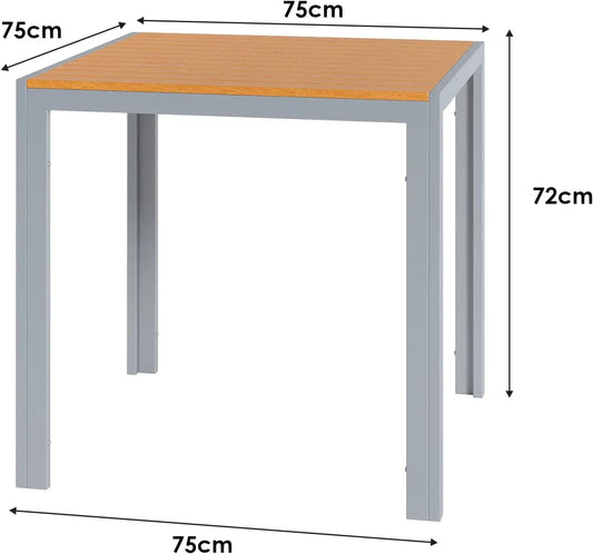 Tuin- en Balkontafel – Buitentafel – Bistrotafel – Terrastafel – Koffietafel – Weerbestendig WPC Houtlook – Lichtgewicht Aluminium Frame 75x75x72 cm - QUORE