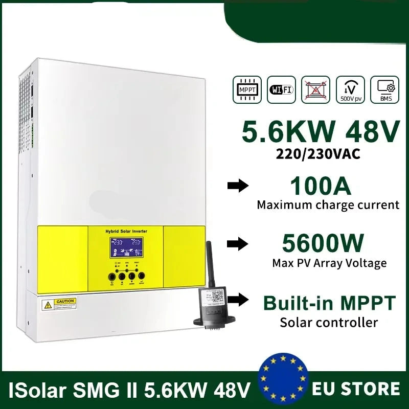 Zonne-omvormer – Hybride Inverter – Solar Inverter – Zuivere Sinusgolf Omvormer – MPPT Laadregelaar – 5.6KP Vermogen – Wifi Monitoring