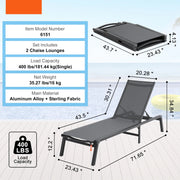 Outdoor Lounge Chair - Buiten Lounge Stoel - Zwembad Chaise Lounge - Waterdicht Mocha - Chaise Lounge Stoel - Chaise Lounge Stoel - Buiten Aluminium Patio Lounge Stoel - Verstelbaar - Ligstoel voor Stran - Donkergrijs