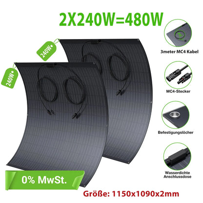 Flexibel Zonnepaneel – Lichtgewicht Paneel – Ultradun Solar – Waterdicht Zonnepaneel – 18% Rendement – 3 Meter Kabels Met MC4