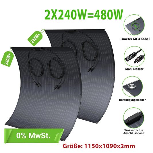 Flexibel Zonnepaneel – Lichtgewicht Paneel – Ultradun Solar – Waterdicht Zonnepaneel – 18% Rendement – 3 Meter Kabels Met MC4
