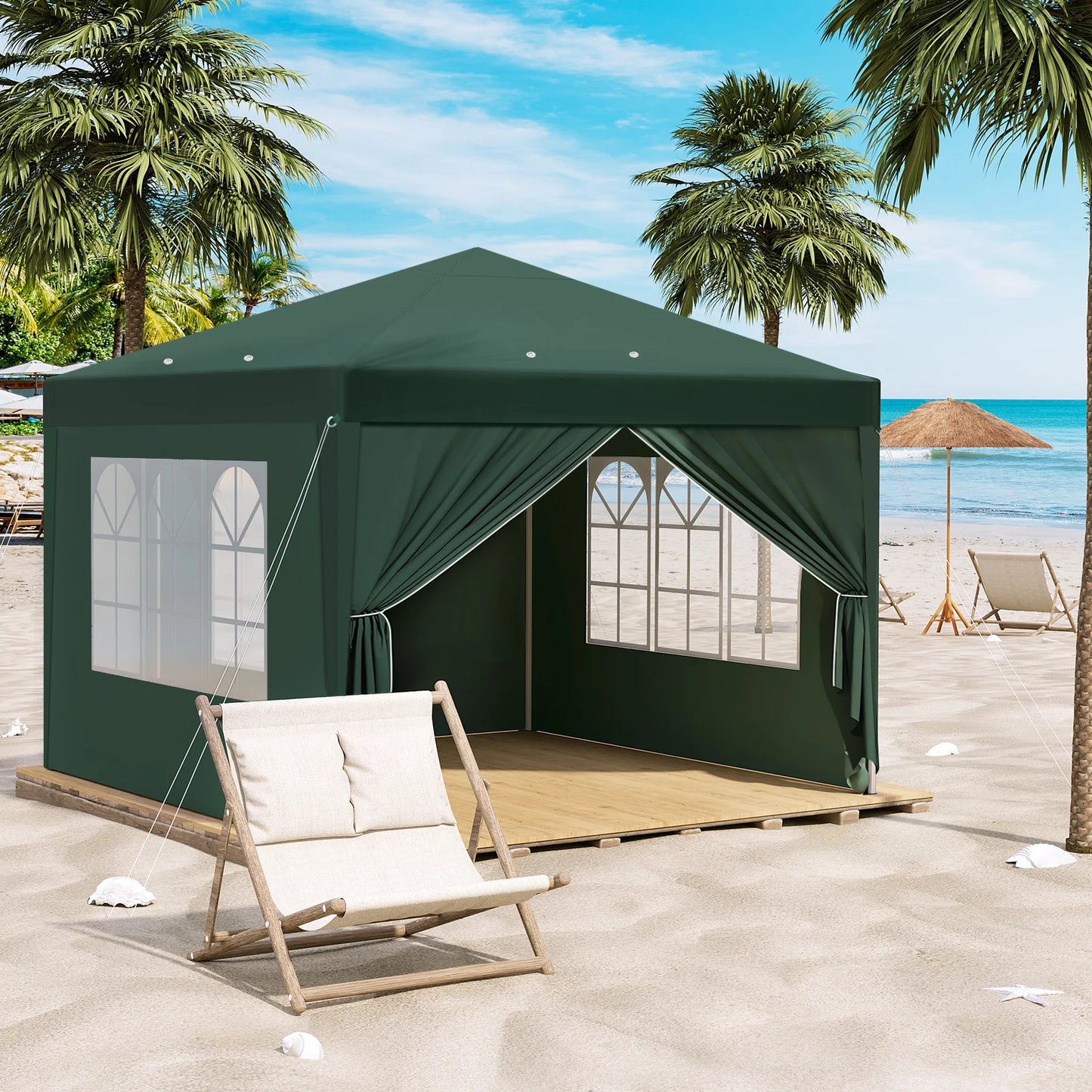 Paviljoen - Tuinpaviljoen - Partytent - Tuintent - Pop-up Kliksysteem - Stabiel - Vouwtent - met Zijwanden - voor 4-6 Personen - Opvouwbaar - Waterdicht - Winterbestendig - 50+UV-Bescherming - voor Tuin - Buiten - Achtertuin - 3 x 3 m - Groen