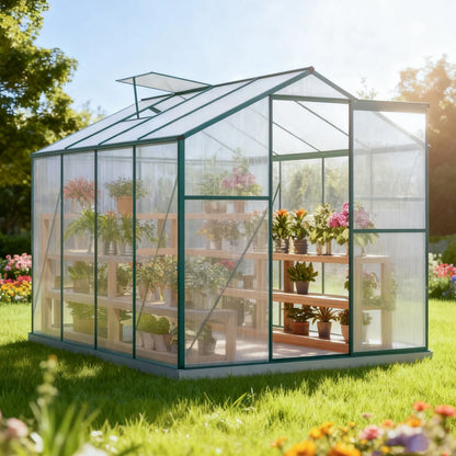 Kweektent – Kweekkast – Tuinkas – Groeikas – Plantenkas – Aluminium Kas met Gegalvaniseerde Fundering – 4,75 m² – 190x253 cm – Dakramen en Schuifdeur - QUORE