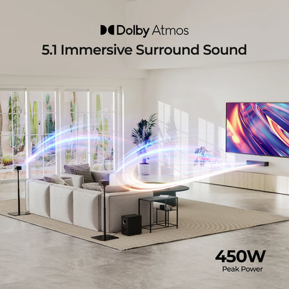 Soundbar – 5.1 Home Cinema Systeem – Surround Speakers – Bluetooth Speaker – Dolby Atmos Sound – Draadloze Achterluidsprekers – BassMX Technologie – HDMI-eARC Connectivity - QUORE